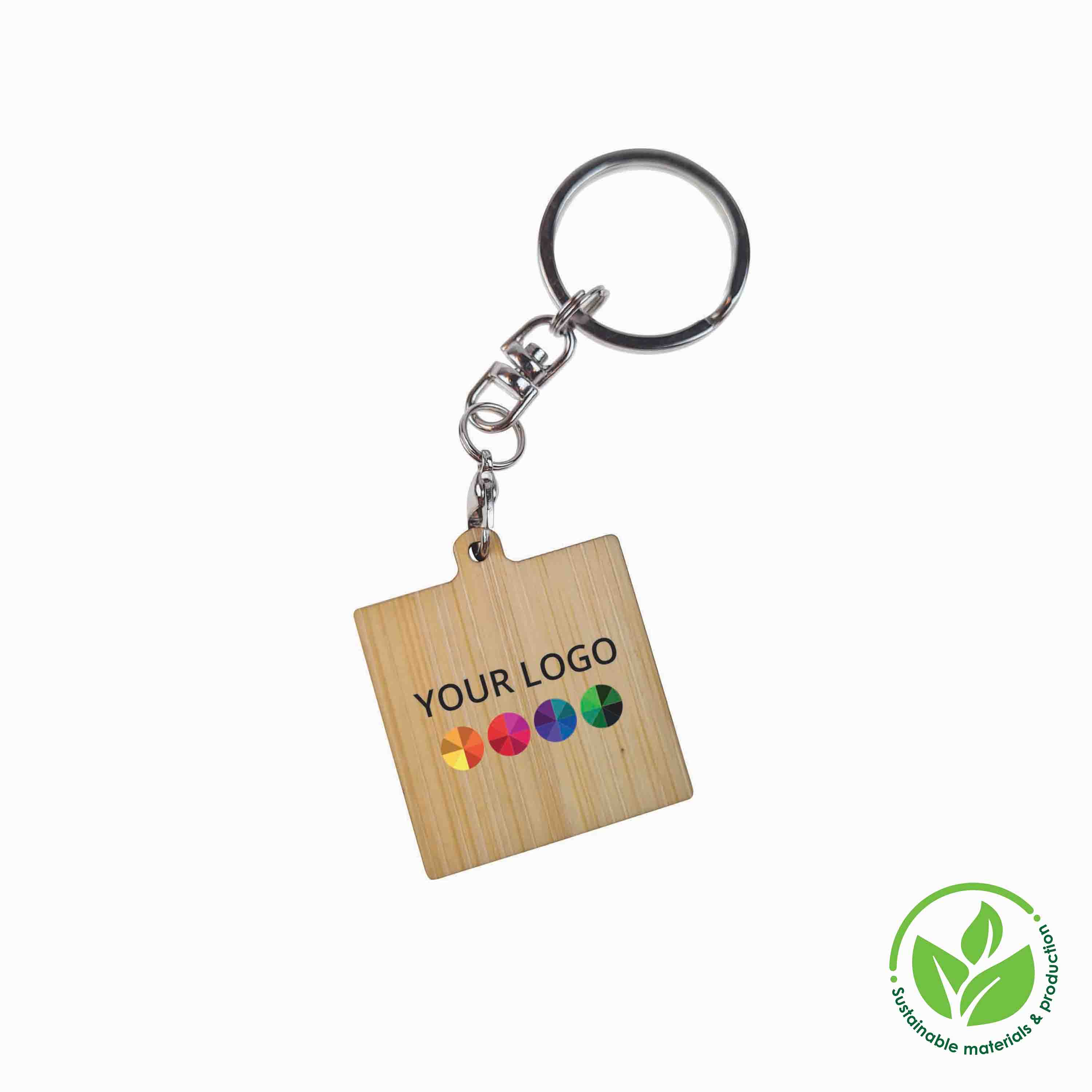 Key Ring Bamboo Square 30 mm, Print in full color