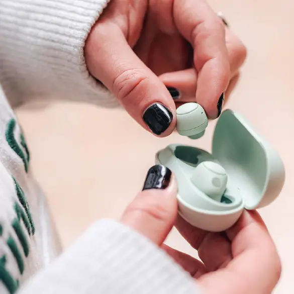 Earbuds are wireless earphones that connect to your phone via bluetooth. The earbuds charge automatically in the supplied case, so you can enjoy your favorite music or podcast on the go for hours!